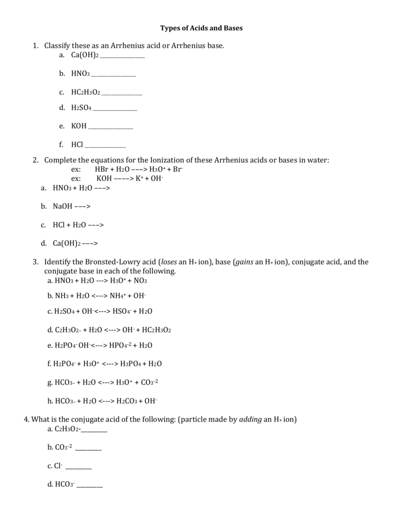 Acids Bases Worksheet - MHS Pre In Acid Base Reaction Worksheet