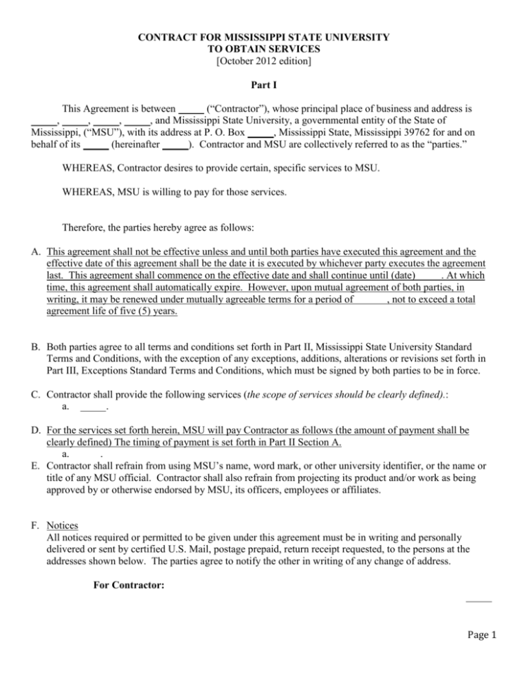 MSU Standard Contract for Services