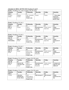 Schedule for BIOL 160 WIN 2012 Sections E and F Week 1 Reading