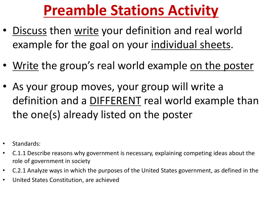 Preamble Stations Activity