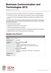 Sample unit of work A - Business Communication and Technologies