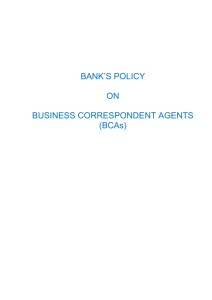 BANK'S POLICY ON BUSINESS CORRESPONDENT