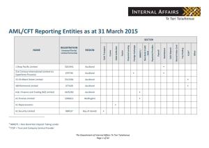 AML/CFT Reporting Entities as at 31 March 2015