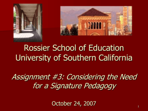 Assignment #2: Considering the Need for a Signature Pedagogy