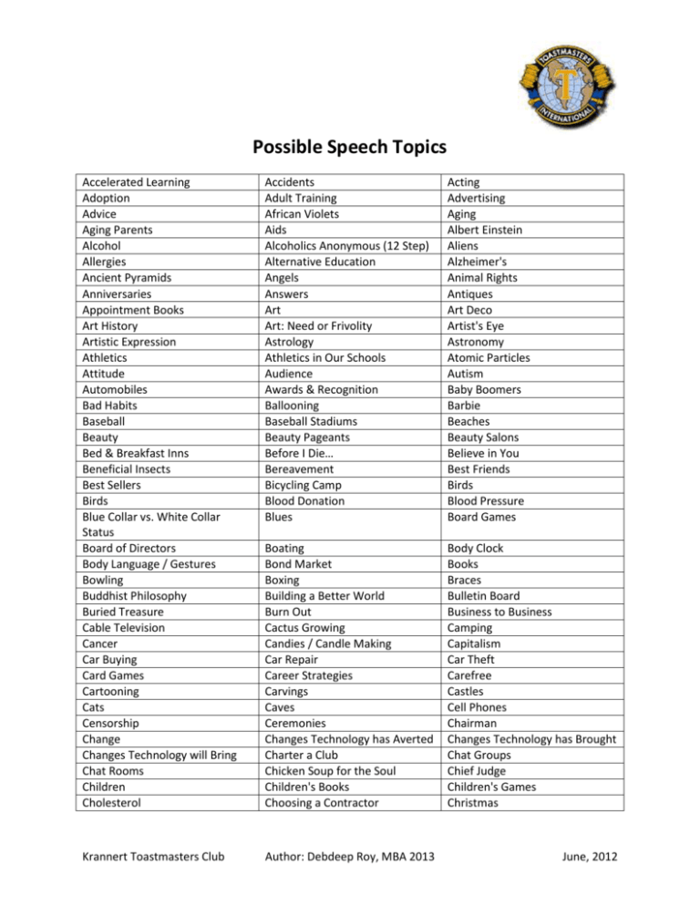 Possible Speech Topics