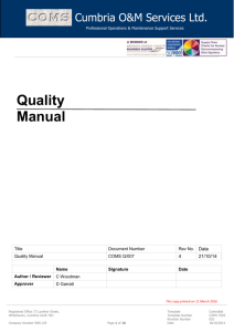 Quality Manual - Cumbria O&M Services Ltd.