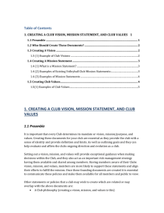 Creating A Club Vision, Mission Statement and Values