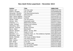 New Adult fiction paperback – November 2015 Author Title ISBN/EAN