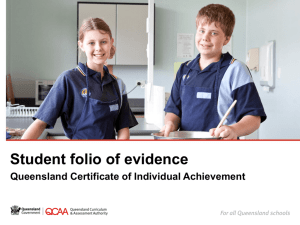 Student folio of evidence: Queensland Certificate of Individual