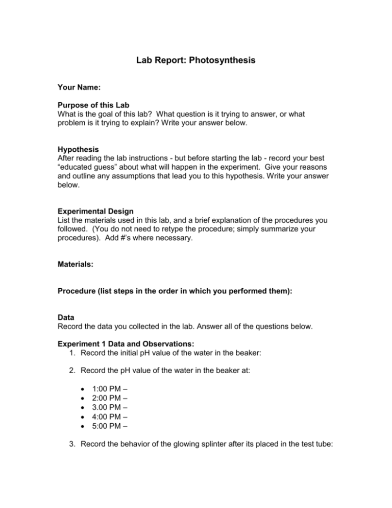 analysis of effect of herbicide on photosynthesis lab report
