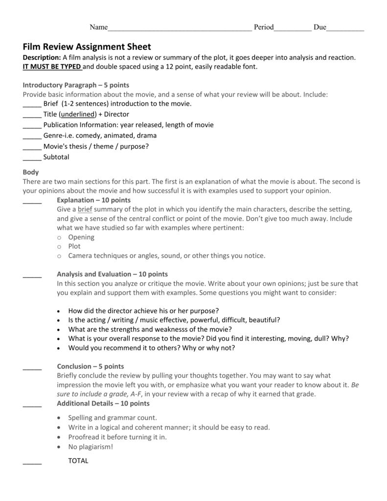 Film Review Assignment Sheet 5638