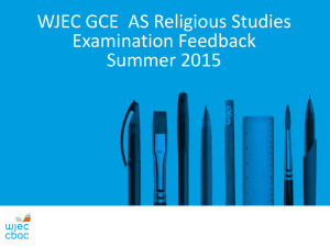 GCE AS Religious Studies Feedback Summer 2015
