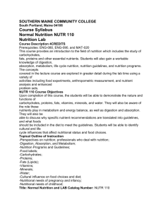 Course Syllabus Normal Nutrition NUTR 110 Nutrition Lab
