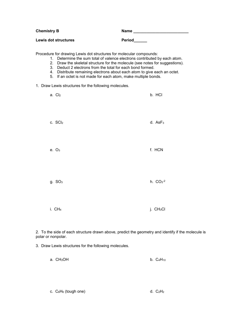 Lewis Structures Practice Regarding Lewis Dot Structure  Practice Worksheet