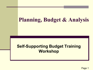 Self Supporting Budget Training Workshop Power Point Slides