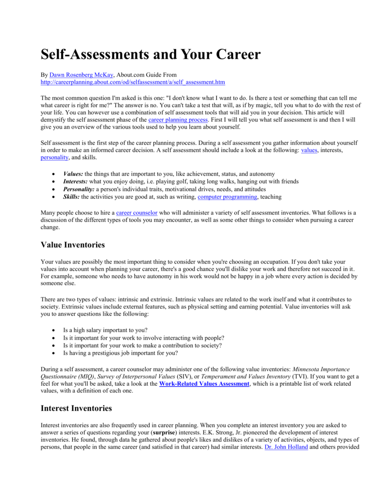 Self Assessments And Careers Overview
