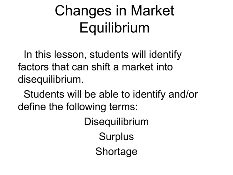 Changes In Market Equilibrium