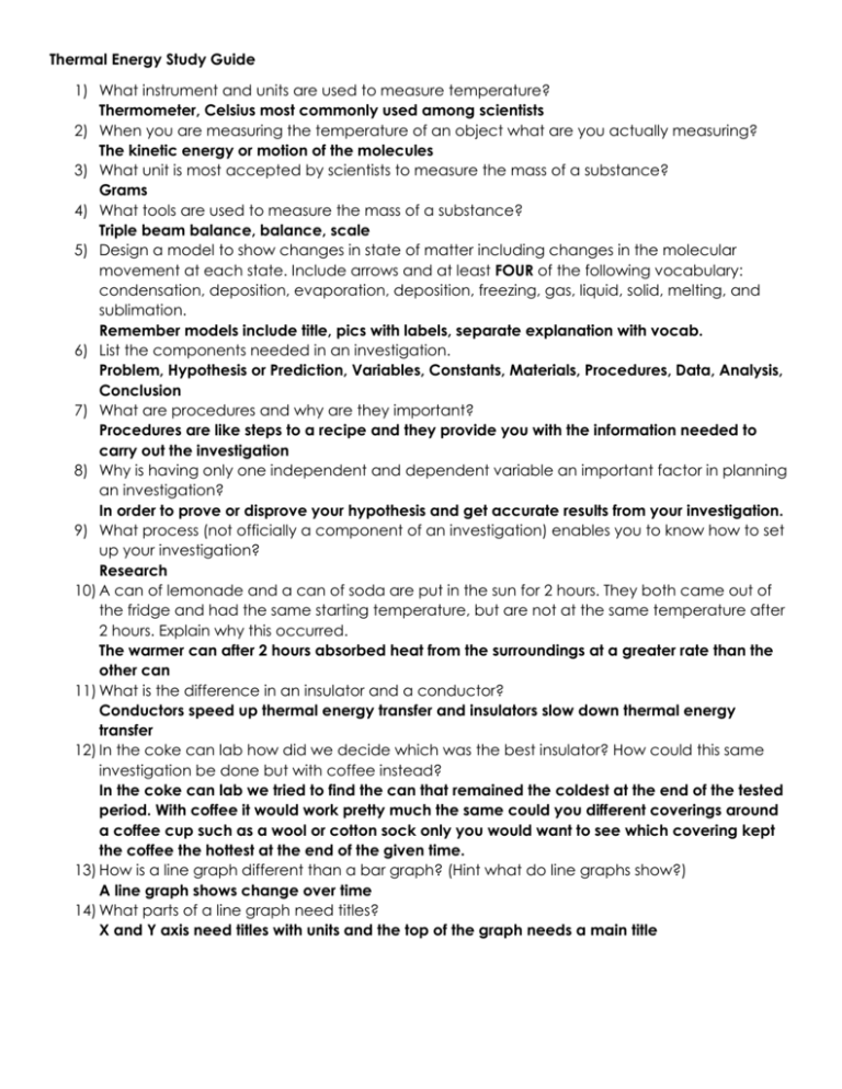 Study Guide Answer Key