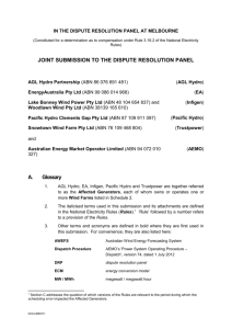 Joint submission and schedules to the Dispute Resolution Panel