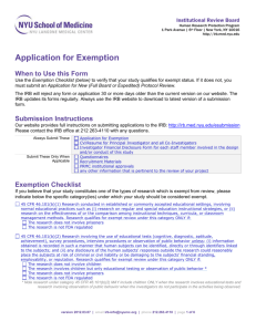 Application for Exemption