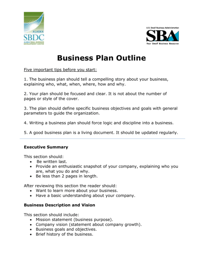 typical business plan outline