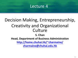 Decision Making, Entrepreneurship, Creativity