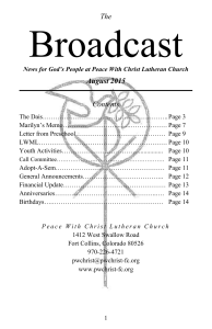 August 2015 Broadcast - Peace With Christ Lutheran Church