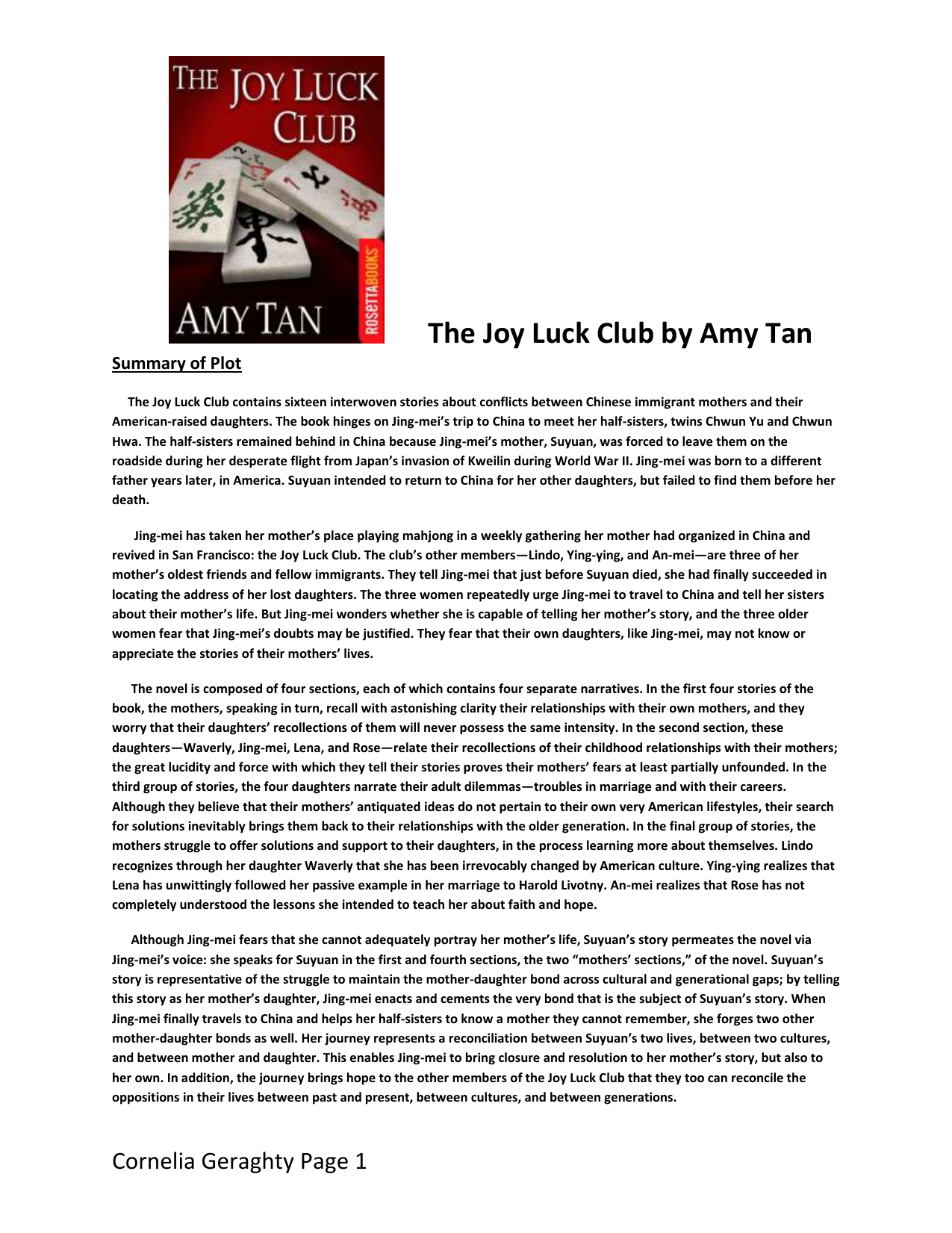 joy luck club two kinds summary