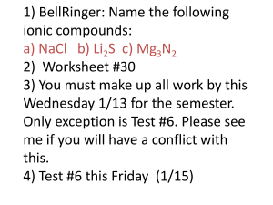 1) BellRinger: Name the following ionic compounds a) NaCl b) Li2S