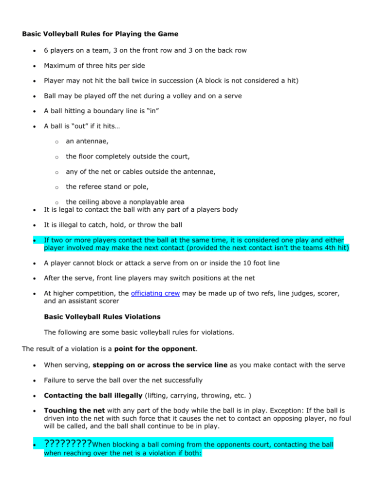 10 rules of volleyball scoring