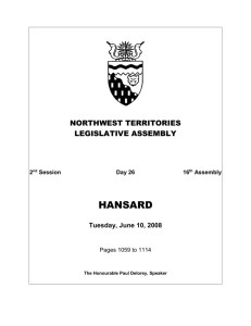 h080610 - Legislative Assembly of The Northwest Territories