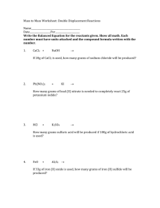 Mass to Mass Worksheet: Double Displacement Reactions