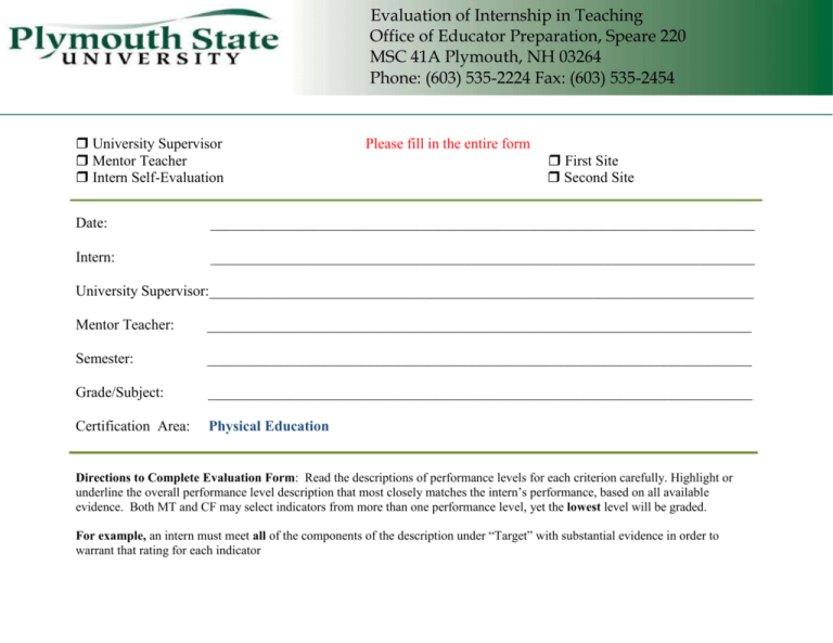 Physical Education Plymouth State University