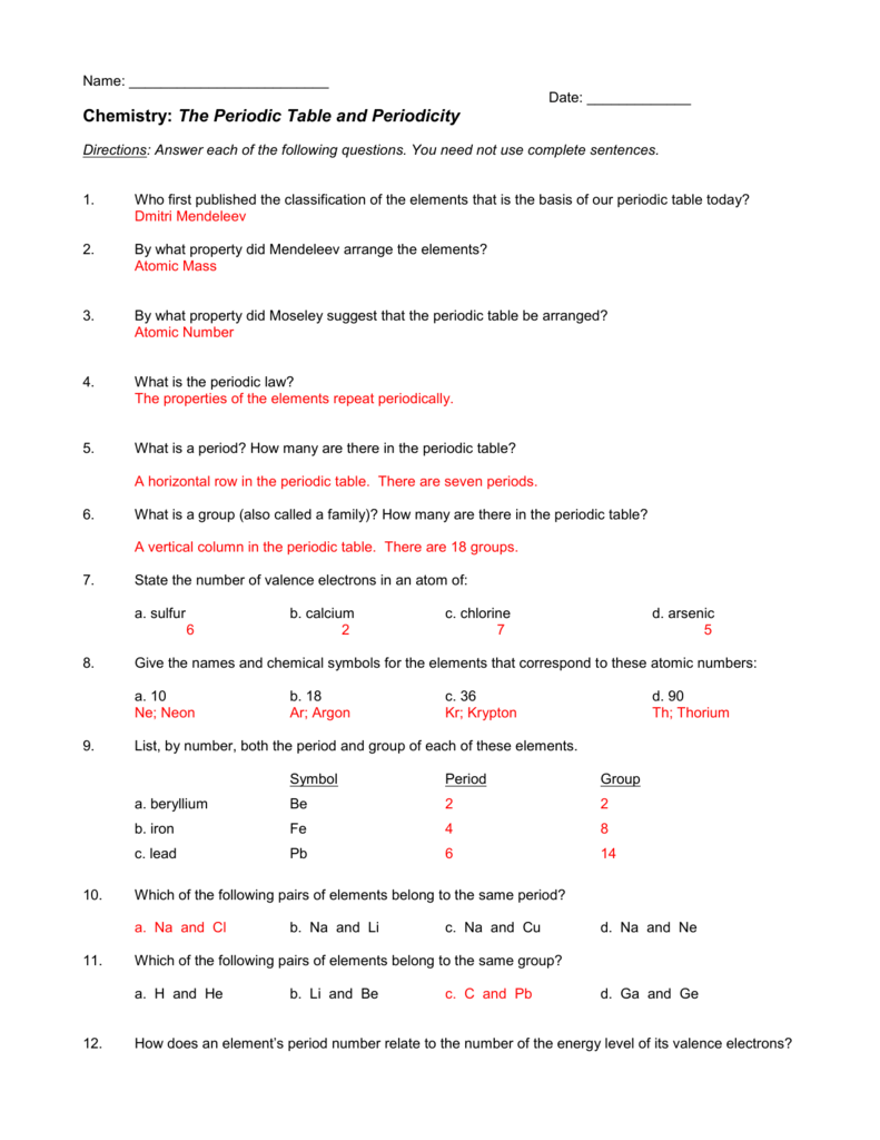 Periodic+Table+Review+Questions 11 Key Inside Periodic Table Review Worksheet