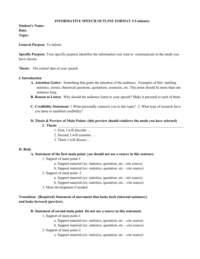 Informative Speech Outline Template