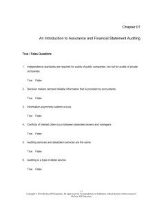 Free sample of Test Bank for Auditing and Assurance