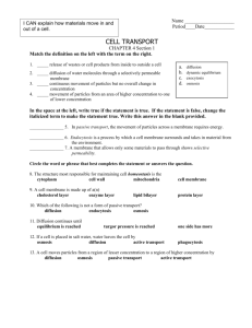 cell transport worksheet - Fairfield Public Schools