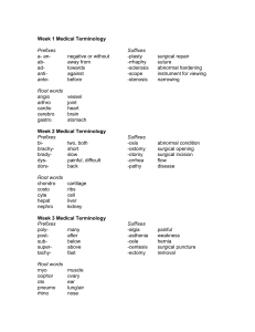 Week 1 Medical Terminology Prefixes Suffixes a- an