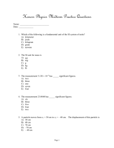 Honors Physics Midterm Review Practice Questions