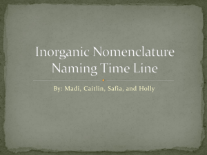 Inorganic Nomenclature Caitlin, Safia, Madi, Holly