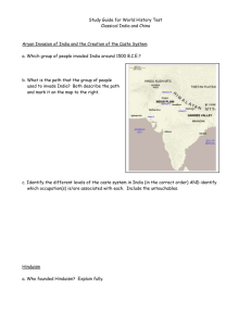 Study Guide for World History Test Classical India and China Aryan