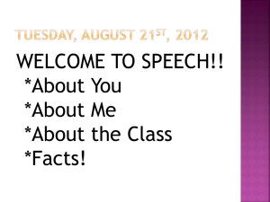Tuesday, August 21st, 2012 WELCOME TO SPEECH *About You