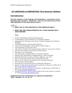 AP LANGUAGE & COMPOSITION: First Semester Syllabus