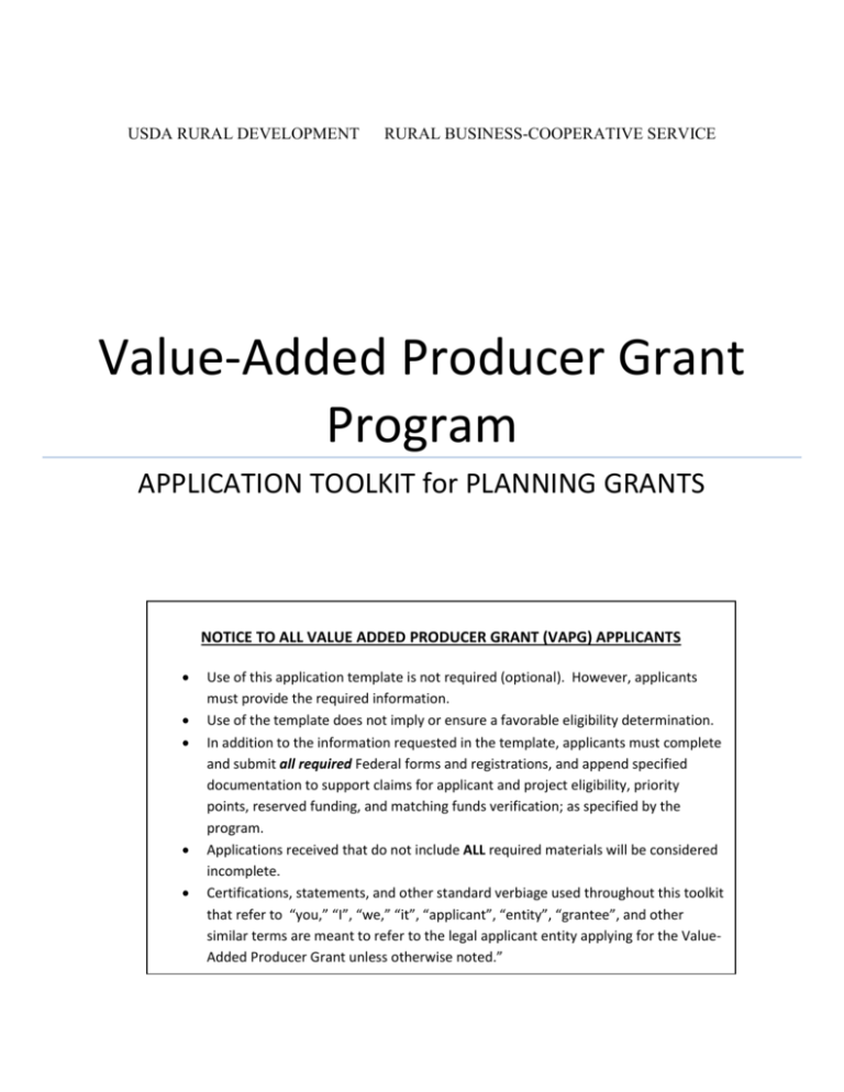 USDA ValueAdded Producer Grant