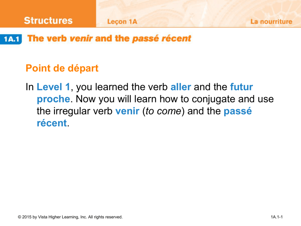 The Verb Venir And The Passe Rencent