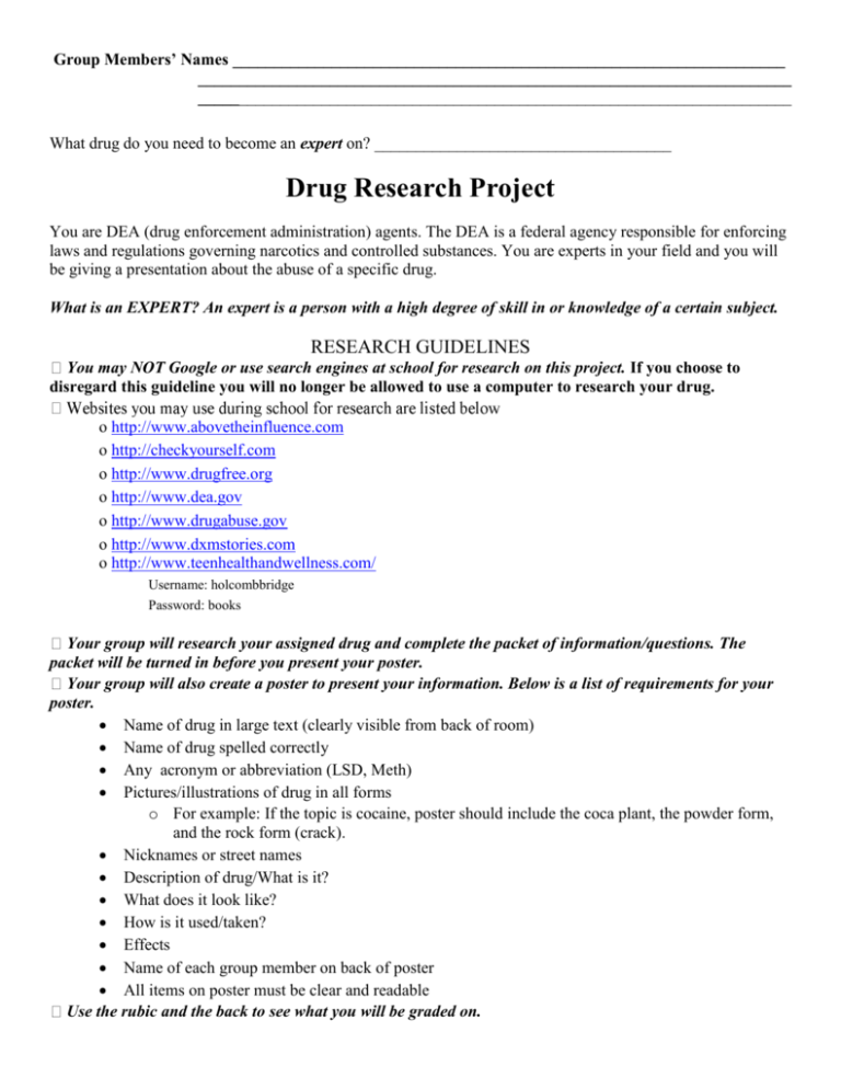 drug research project middle school