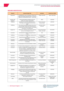 2014 Research Register, Department for Education and Child