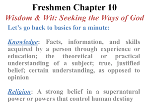 Freshmen Chapter 10 Wisdom & Wit: Seeking the Ways of God