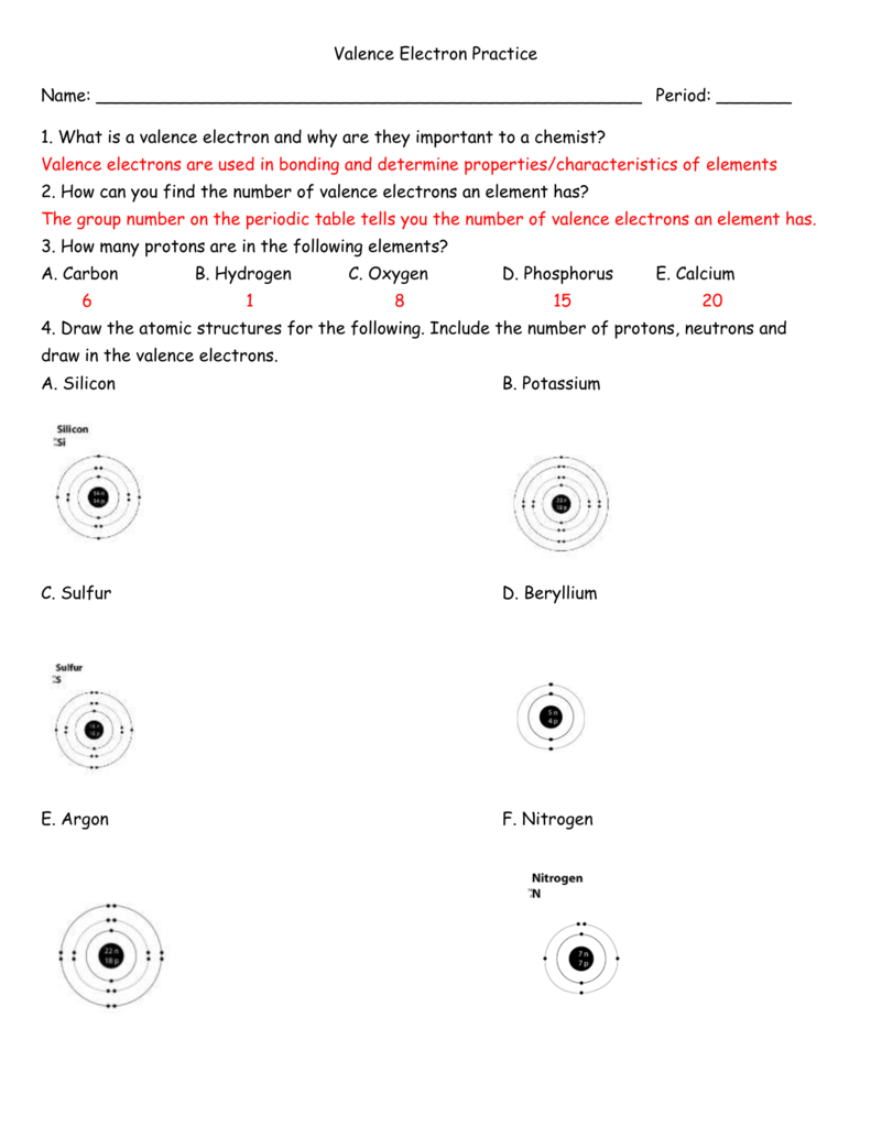 Valence Electron Practice Worksheet Answers In Valence Electrons Worksheet Answers