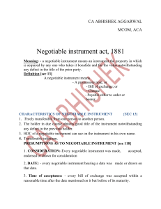 Negotiable instrument act, 1881